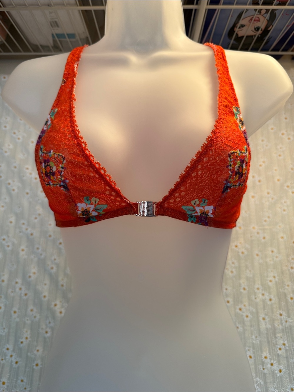 Savage X Fenty Orange Floral Lace Front-Closure Bralette